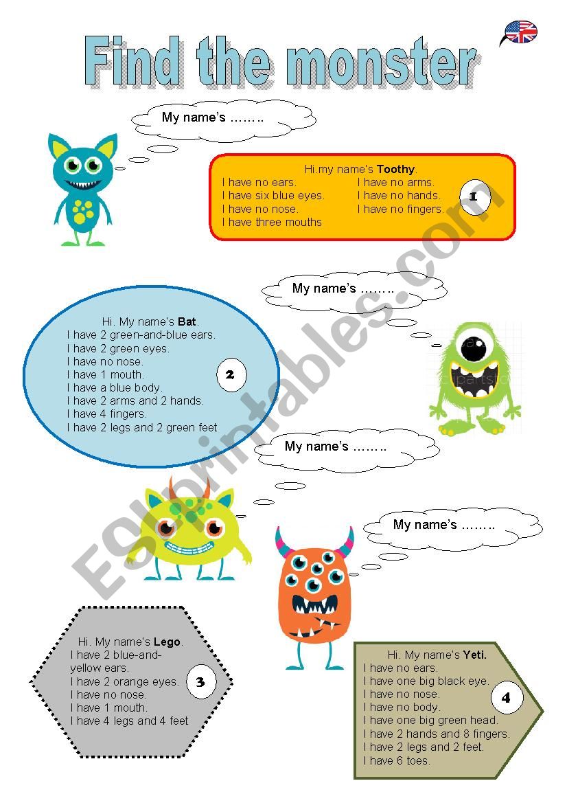 Find the monster worksheet