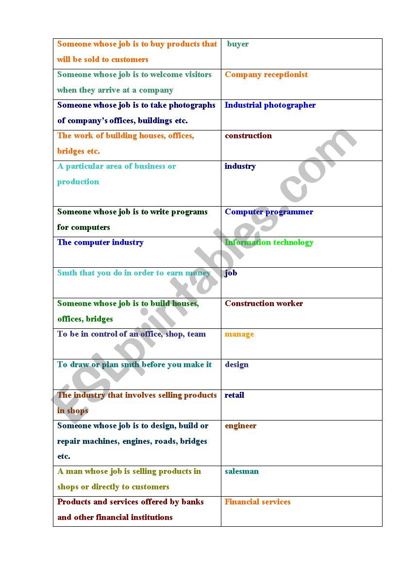 Matching exercise worksheet