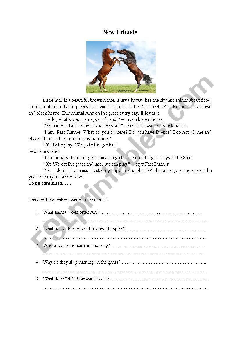 Short story with questions worksheet