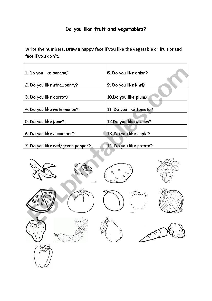 Fruit and vegetables. worksheet