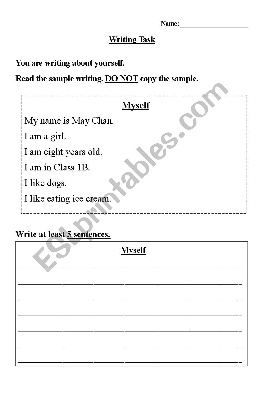 Myself worksheet