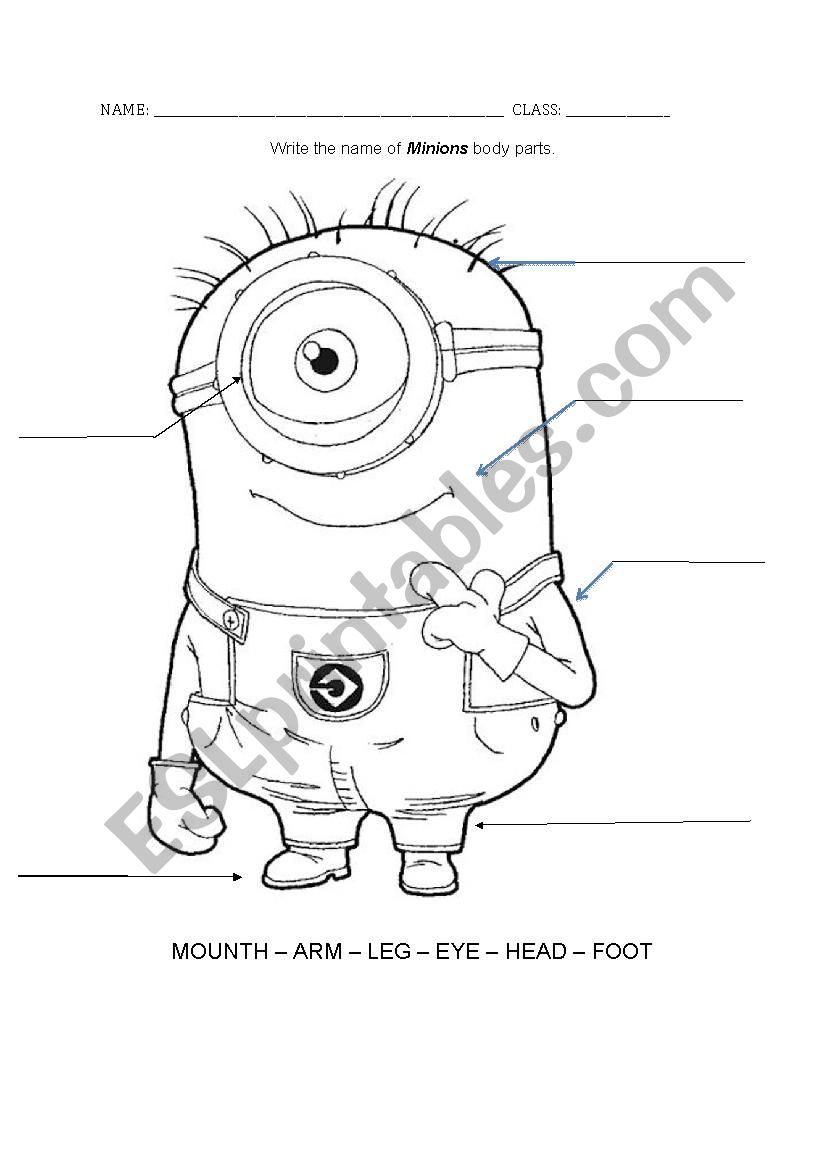 Minion parts of the body worksheet