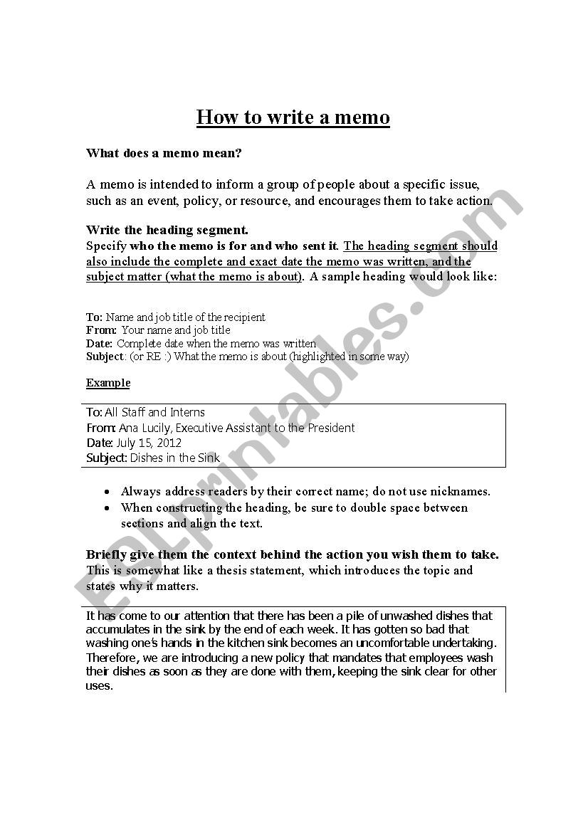 Memo worksheet