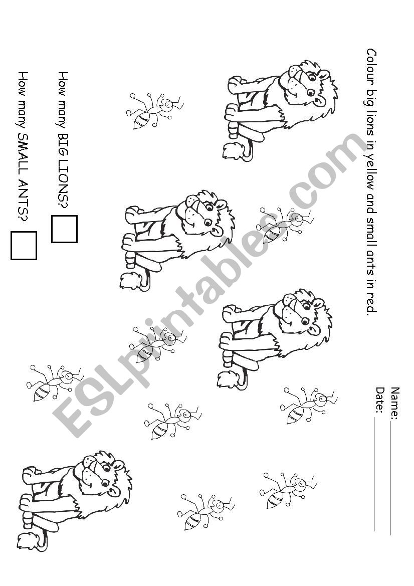 big and small animals worksheet