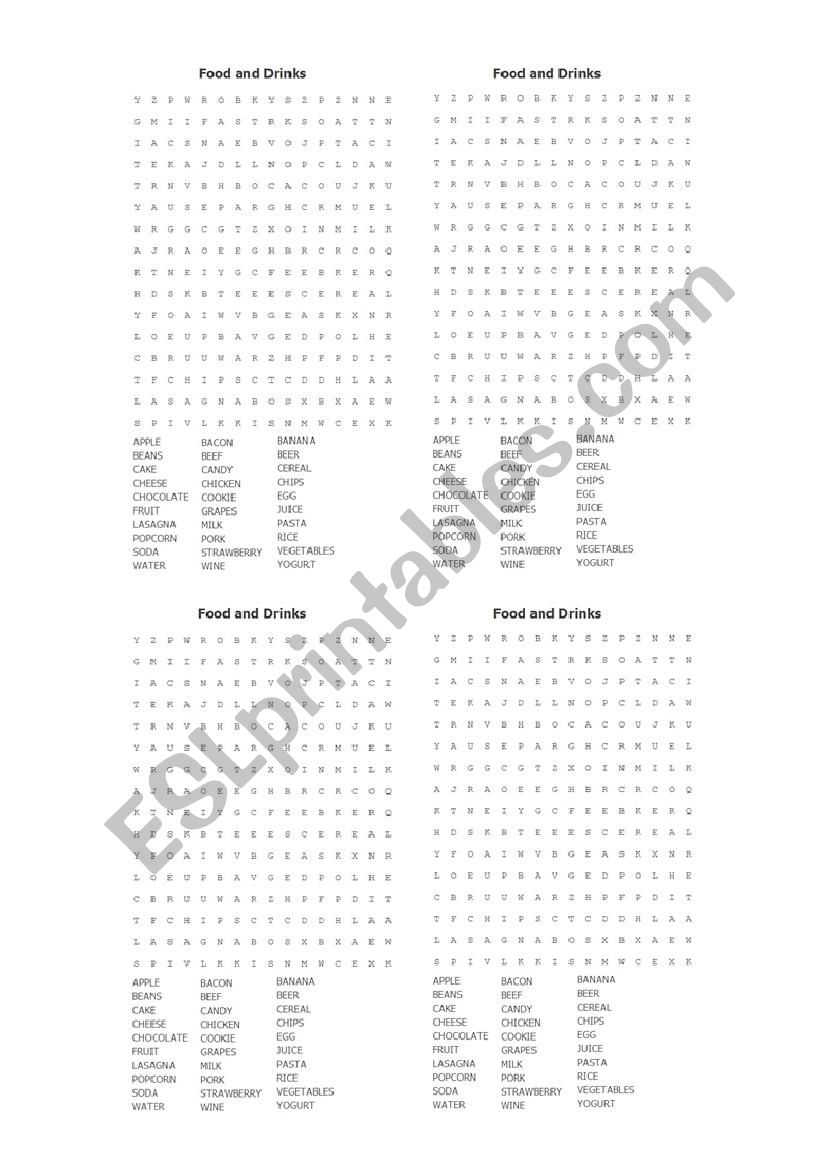 Food and Drinks Word Search worksheet