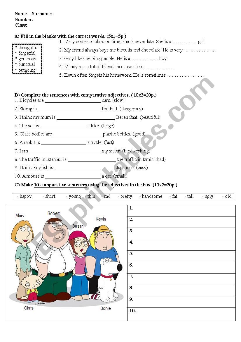 An exam worksheet