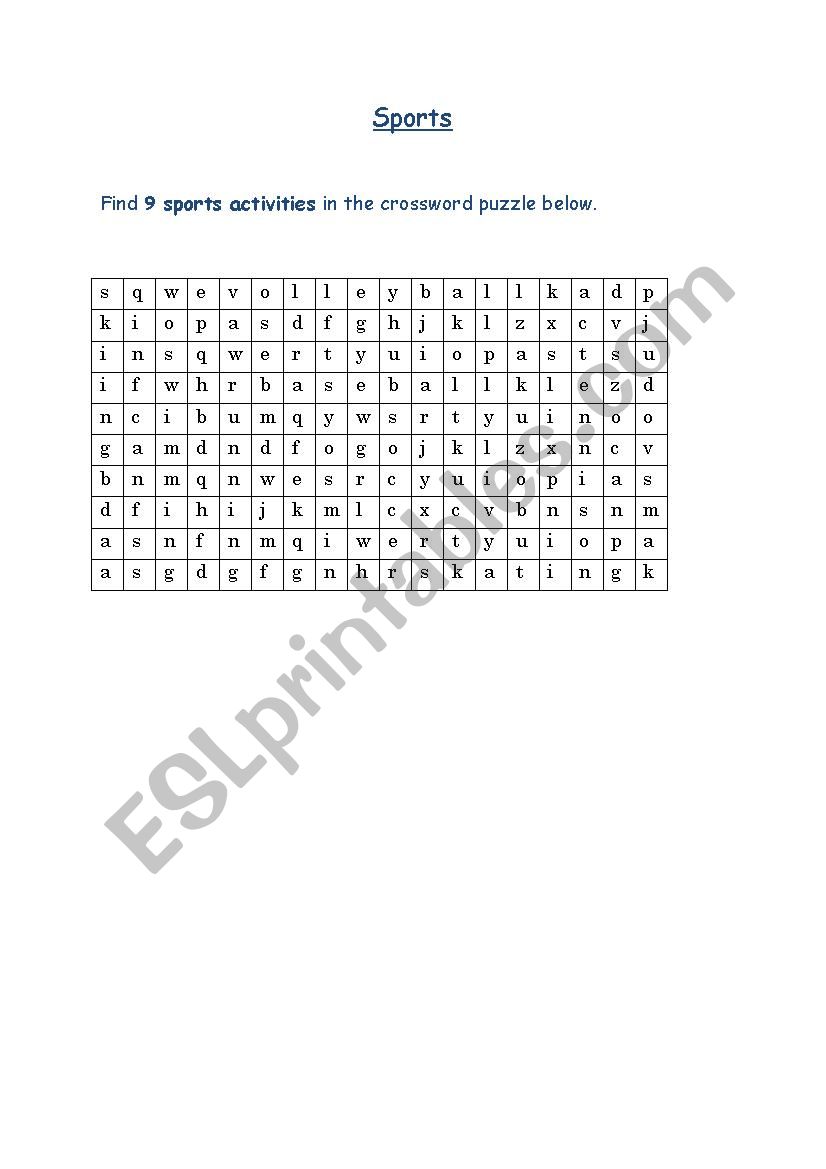 Sports Crossword Puzzle worksheet