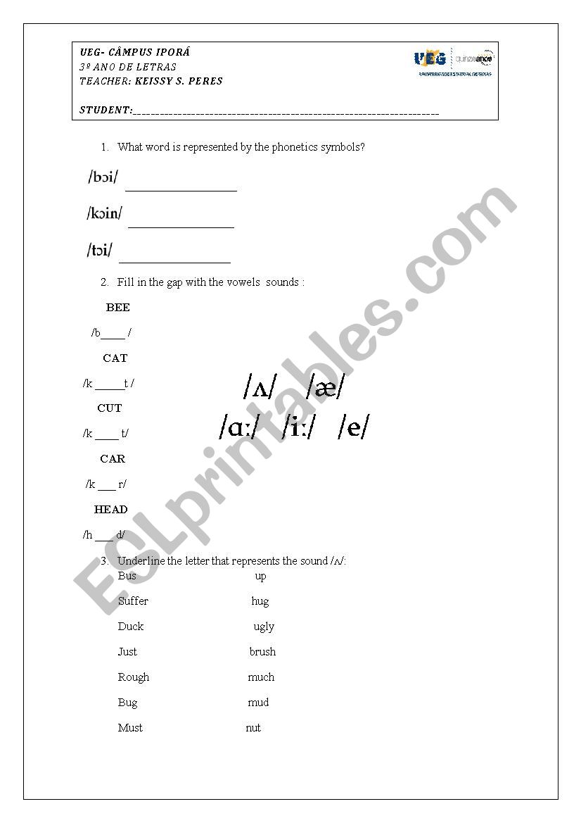 test about vowels sounds worksheet