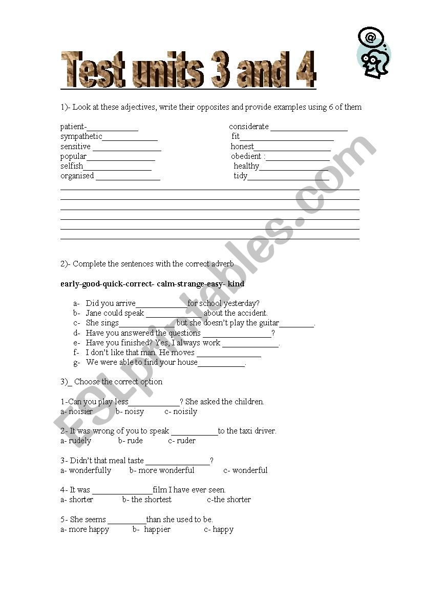 english test worksheet