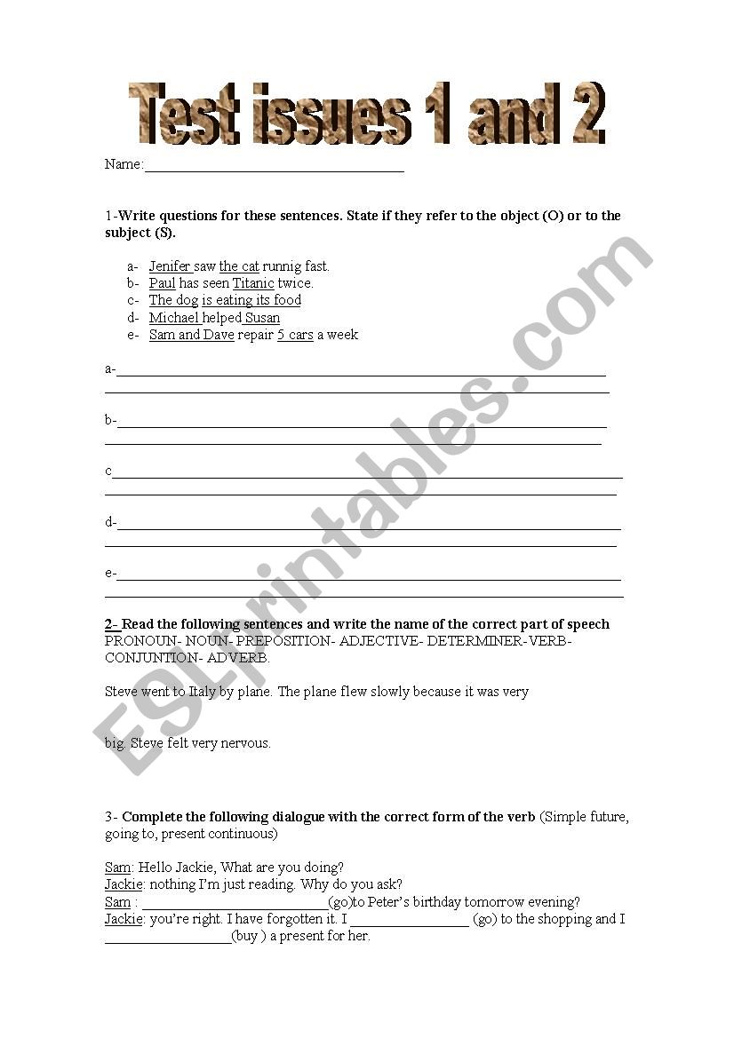 English Test worksheet