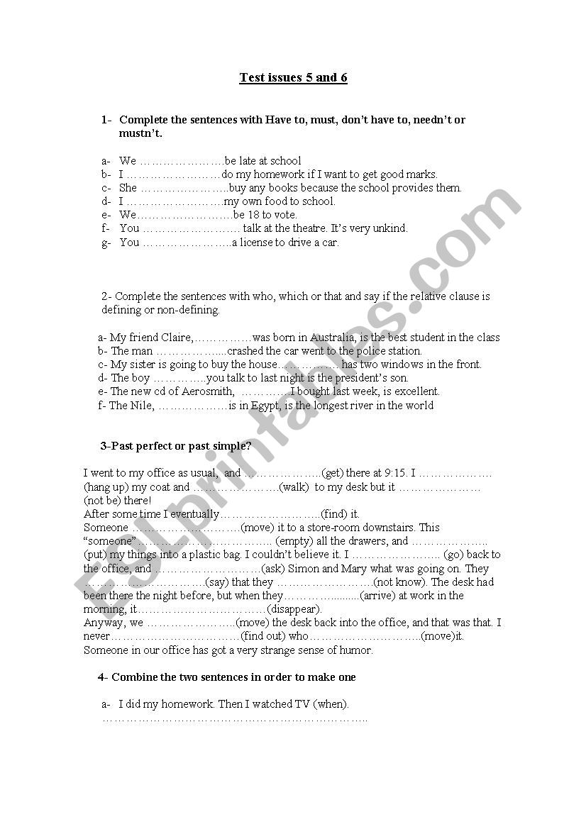 English Test worksheet