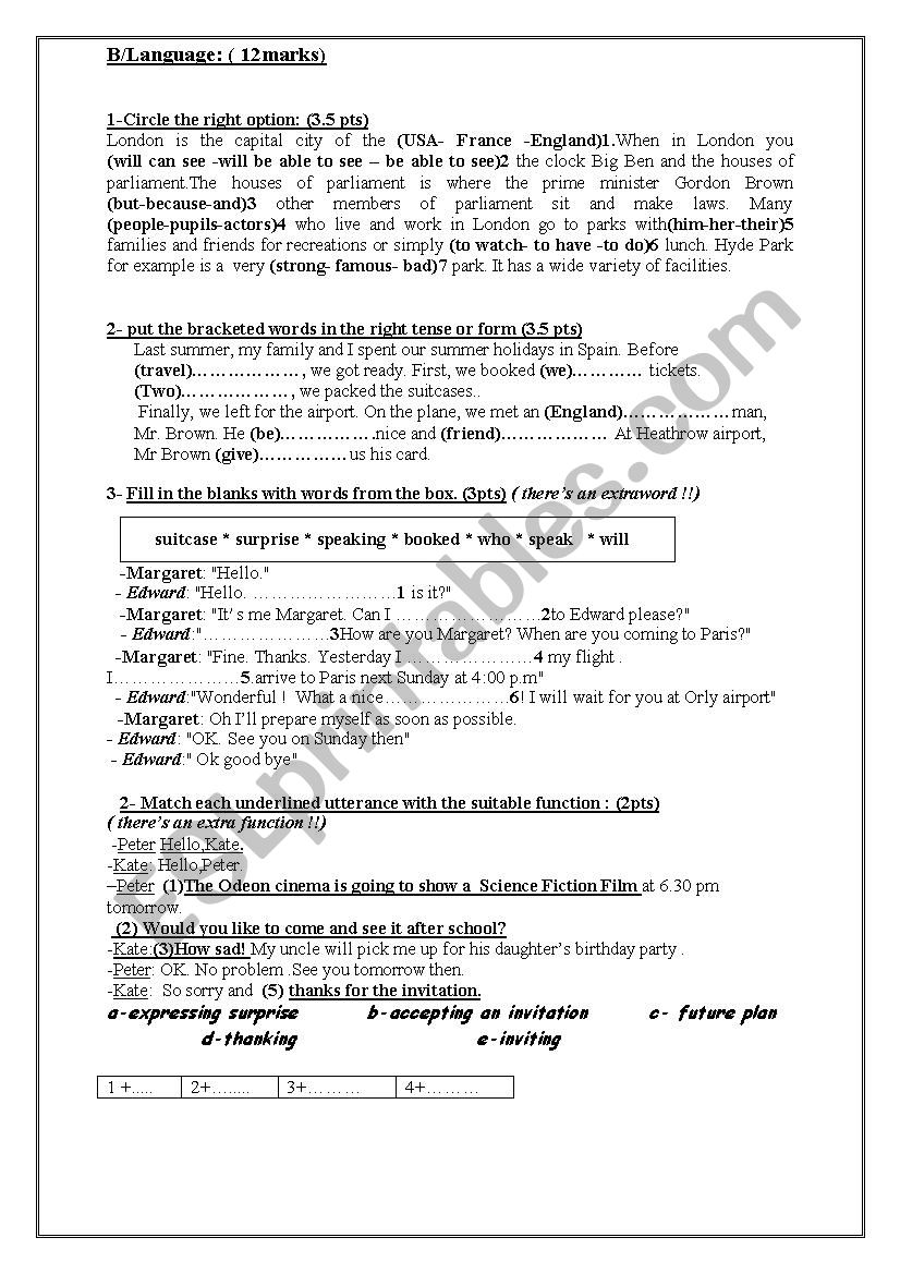 Mid term test n°1 for the 8 forms Mid term test n°1 for the 8 forms