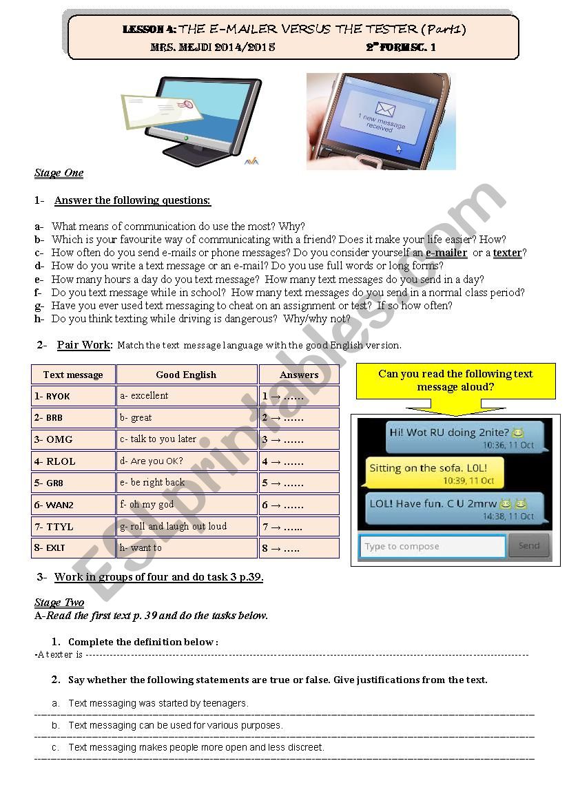 Lesson 5 2nd Form: The e-mailer versus the texter Part 1