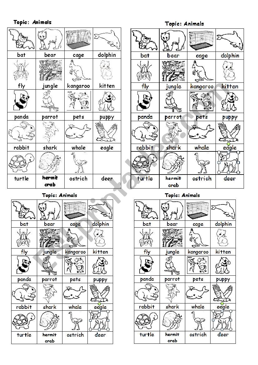 Animals list worksheet