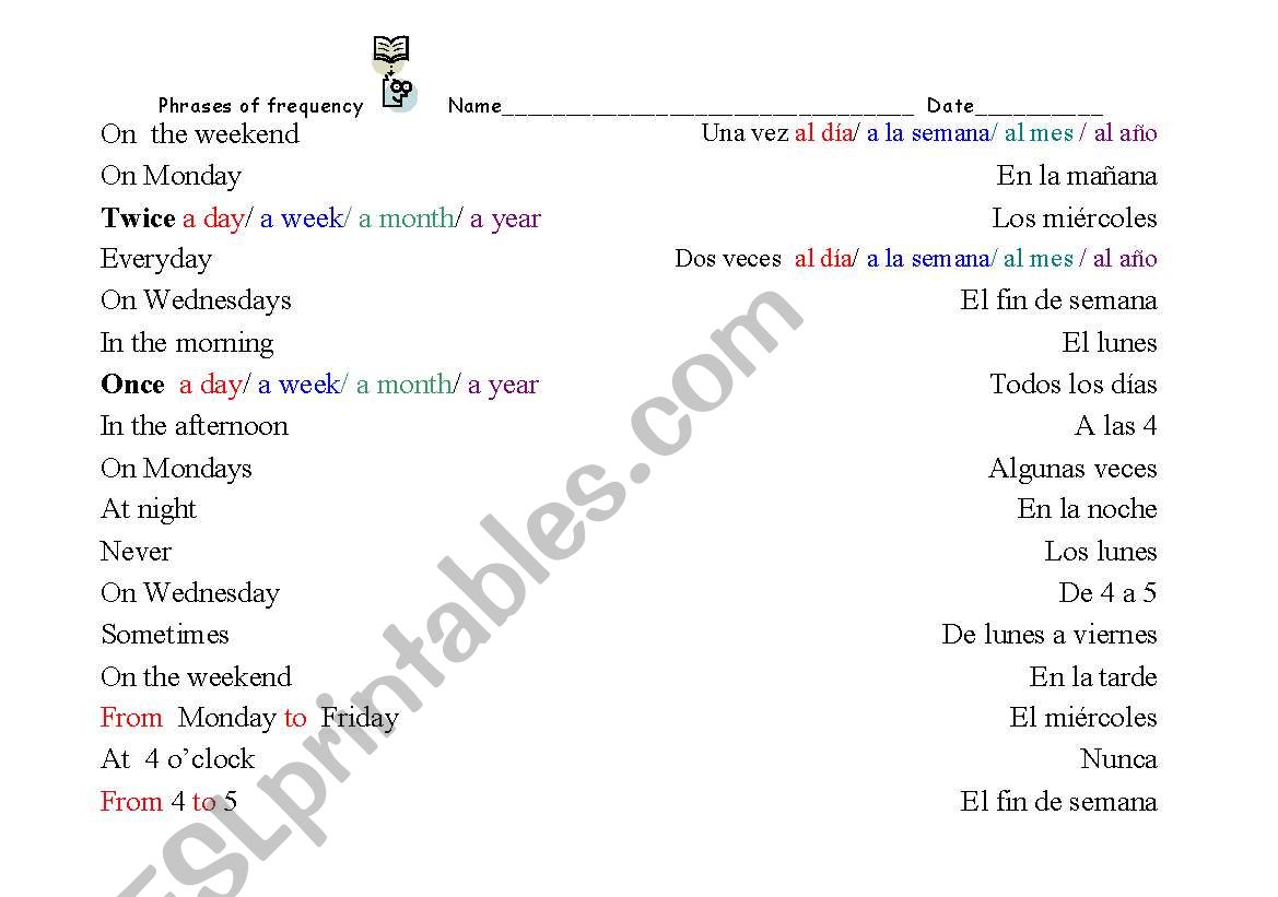 Prepositions to talk about days and frequency