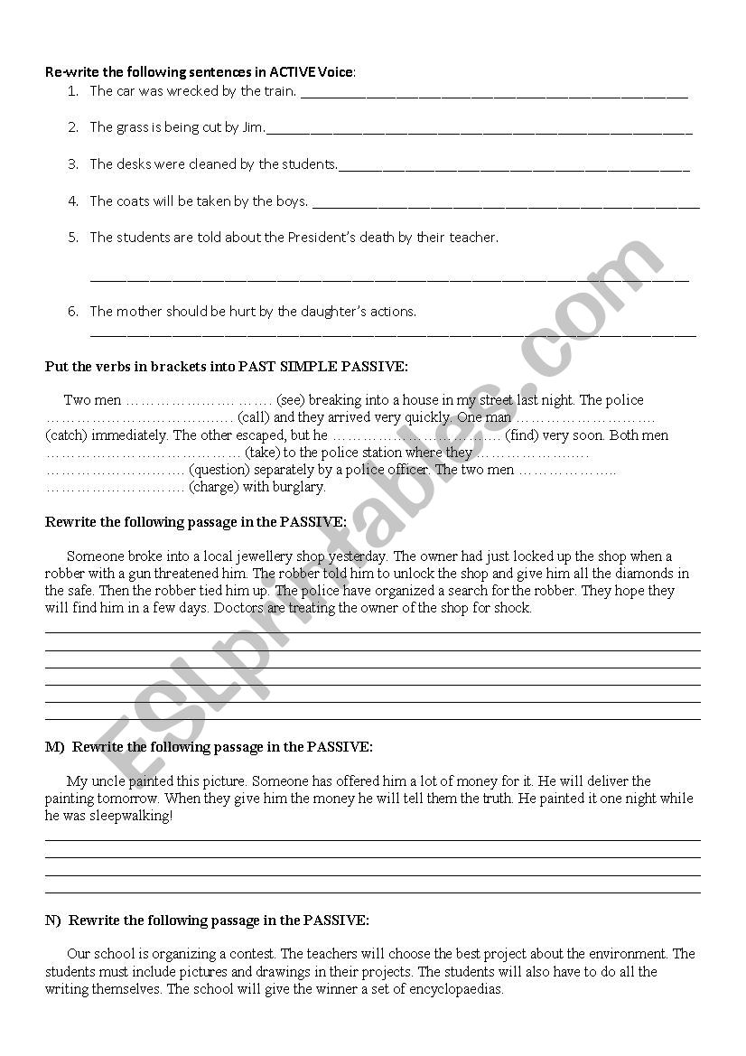 passive voice  worksheet