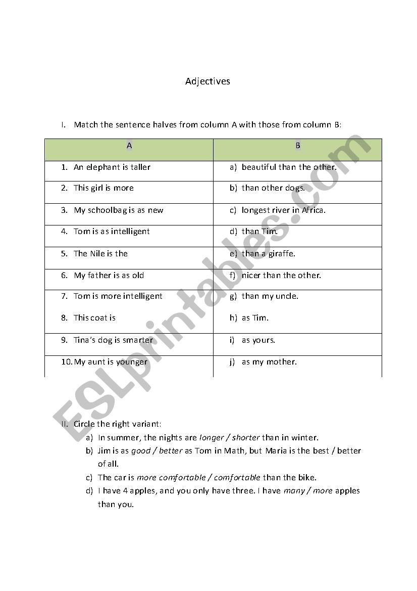 Adjectives worksheet