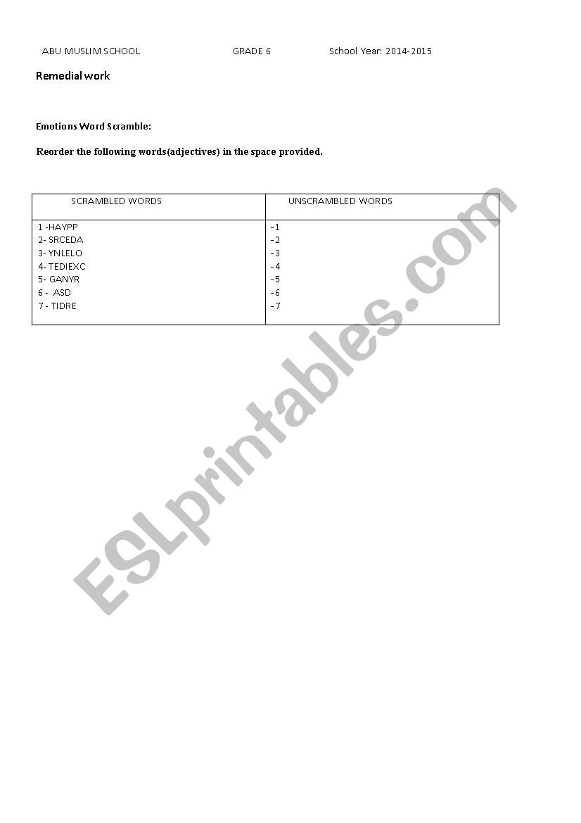 WORD SRAMBLE worksheet