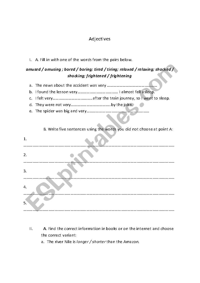 Adjectives worksheet