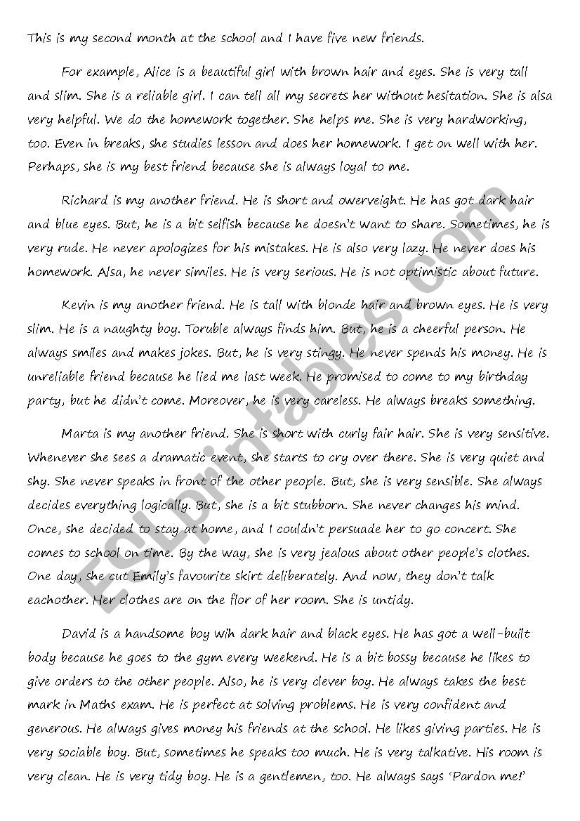 personality worksheet