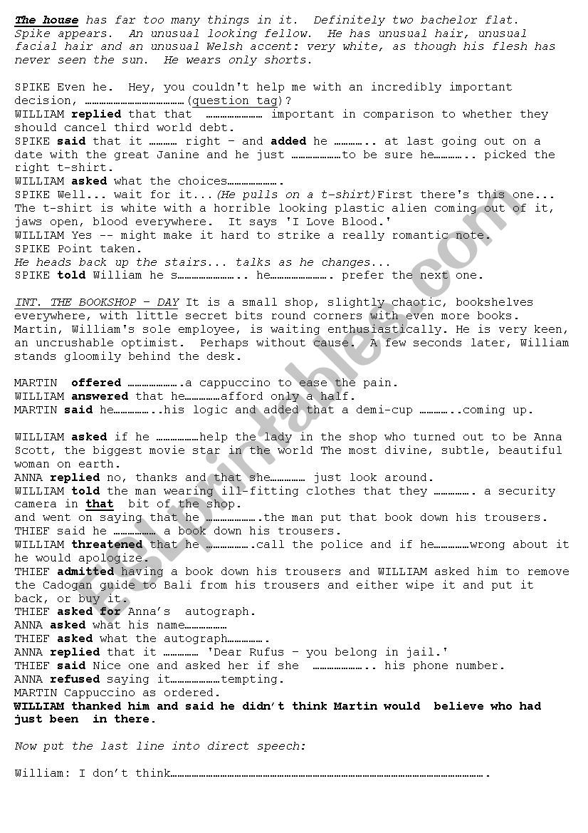 Reported speech with Notting Hill the film