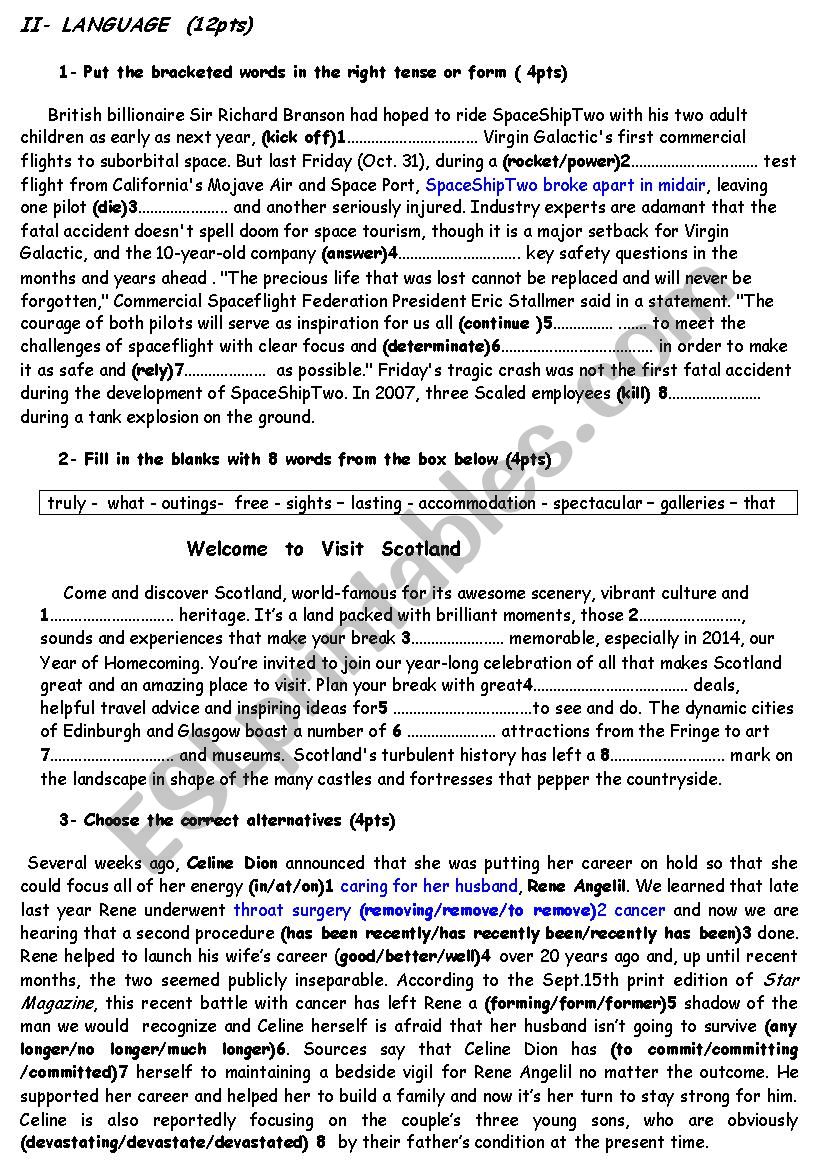 Mid- Term test N1 : Language worksheet