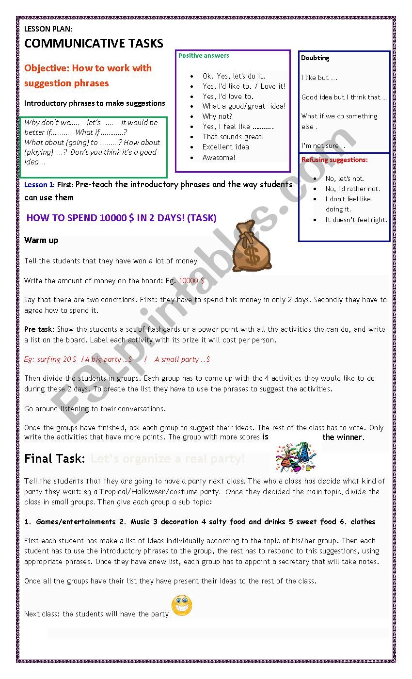 Communicative Tasks: How to make suggestions 