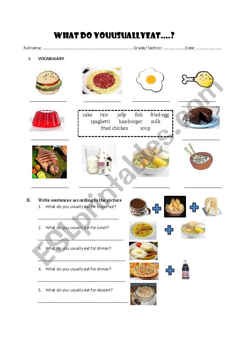 what do you usuallyeat..? worksheet