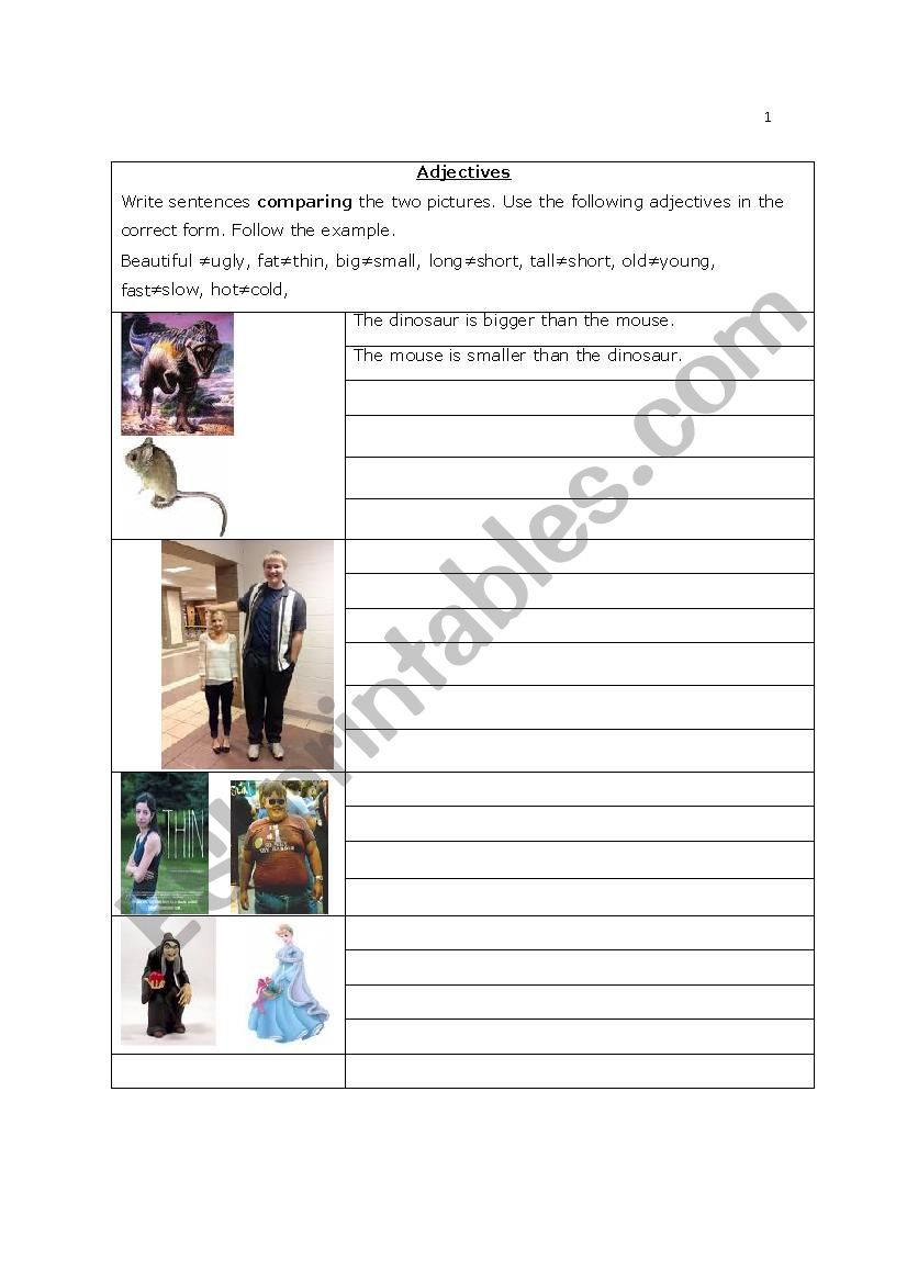 Adjectives, comparative form worksheet