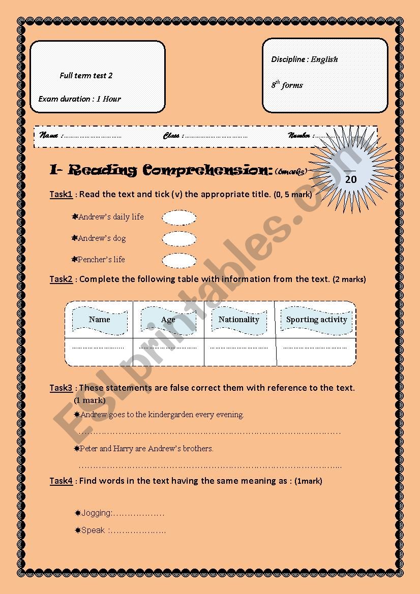Full term test 2 for 8th forms