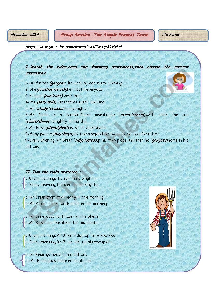 worksheet about the simlpe present tense