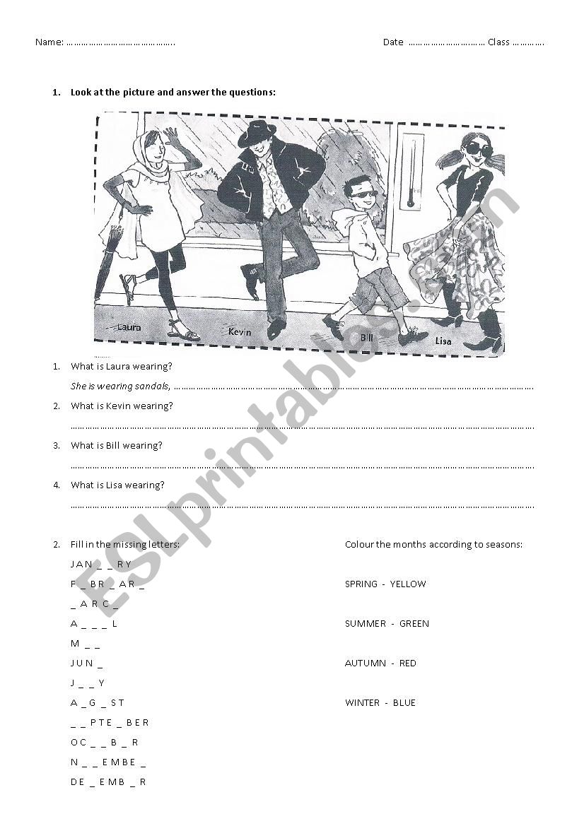 Months, seasons and clothes worksheet
