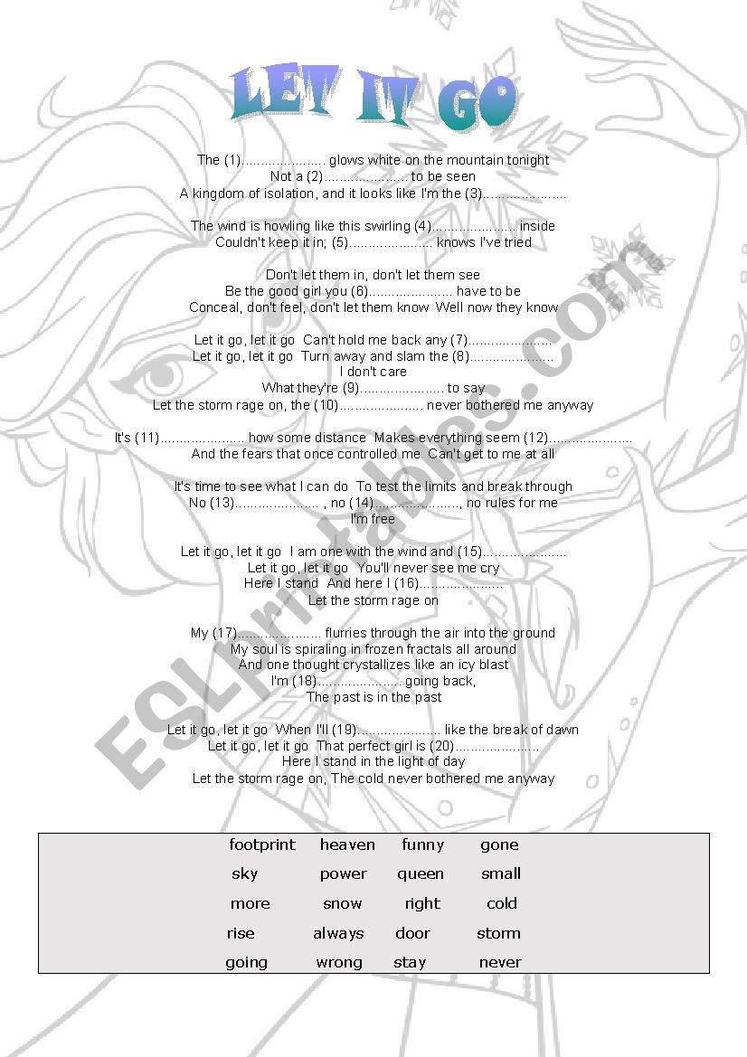 let it go- dictation worksheet