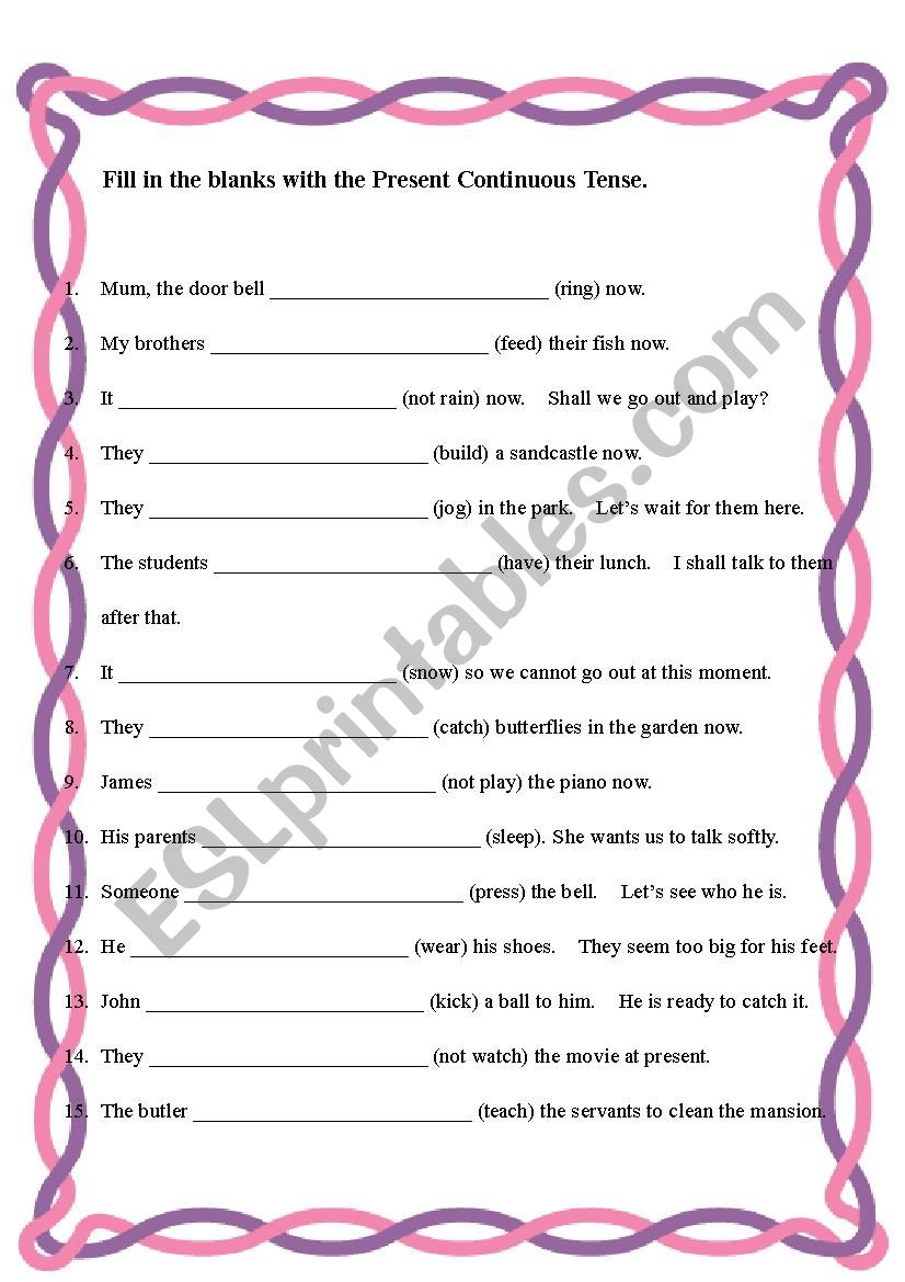 Present continuous tense worksheet