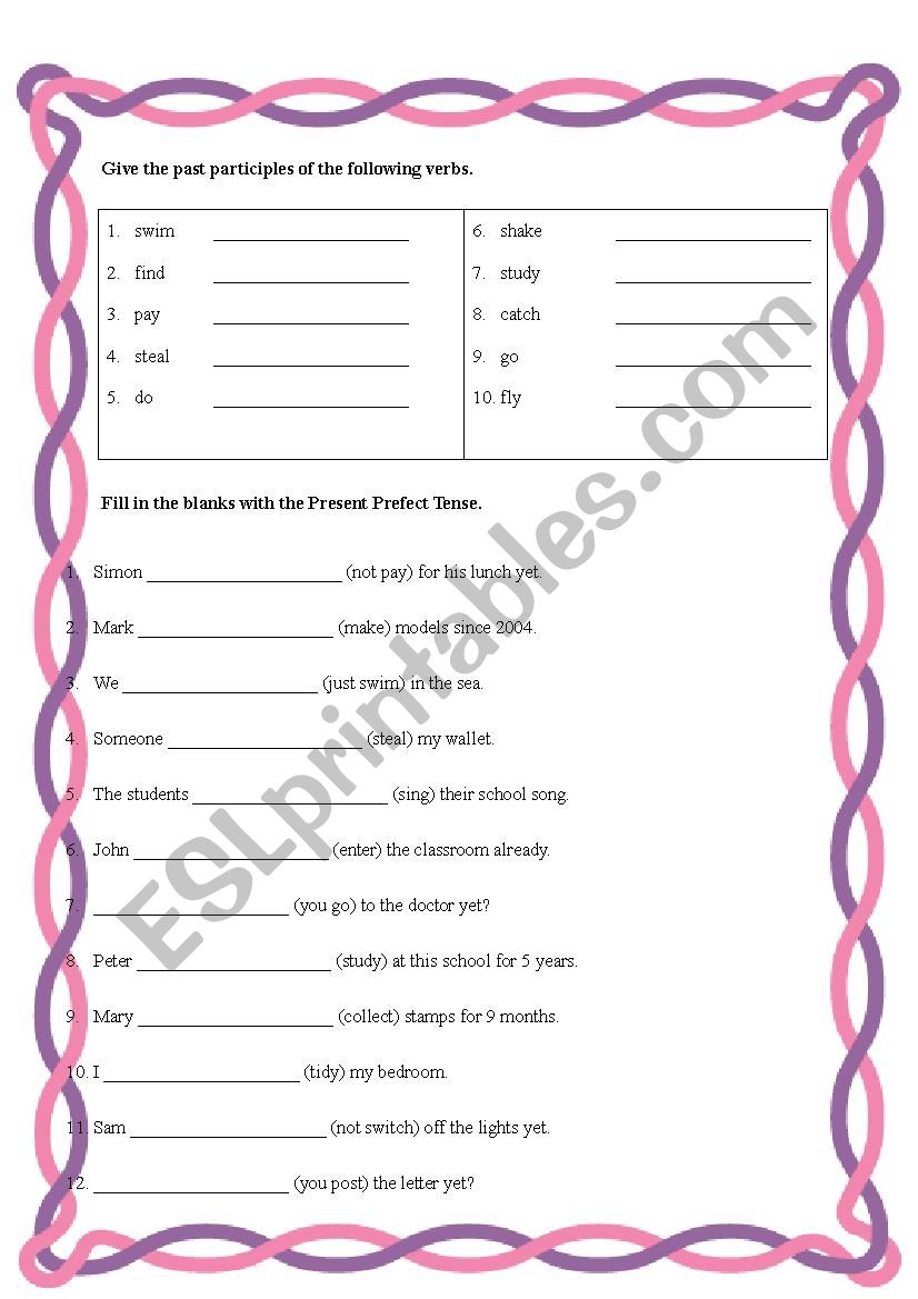 Present Perfect Tense worksheet