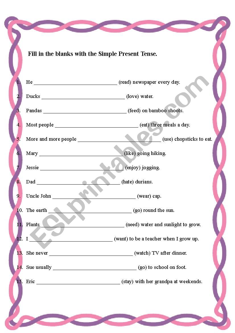 Simple Present Tense worksheet