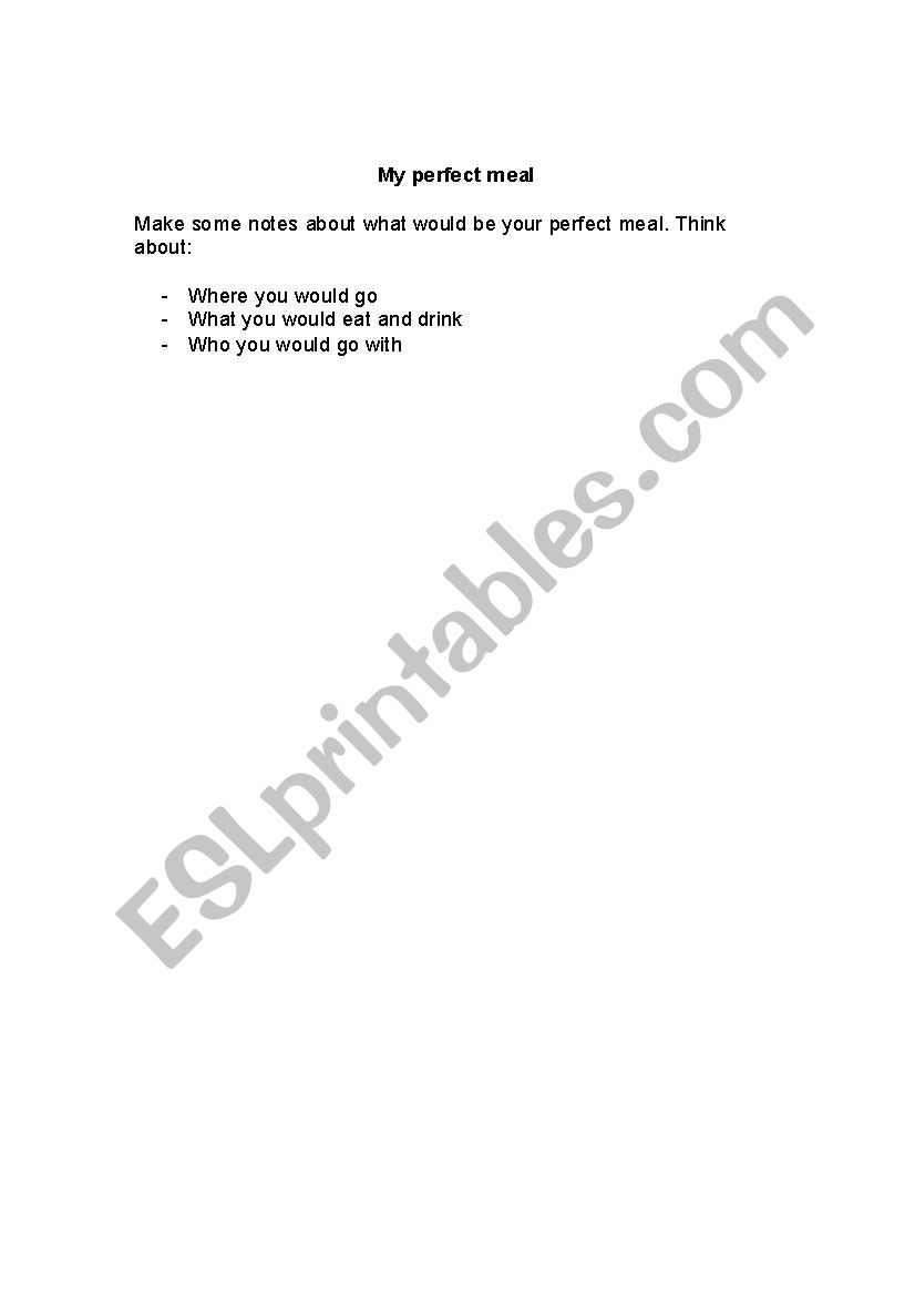 My Perfect Meal worksheet