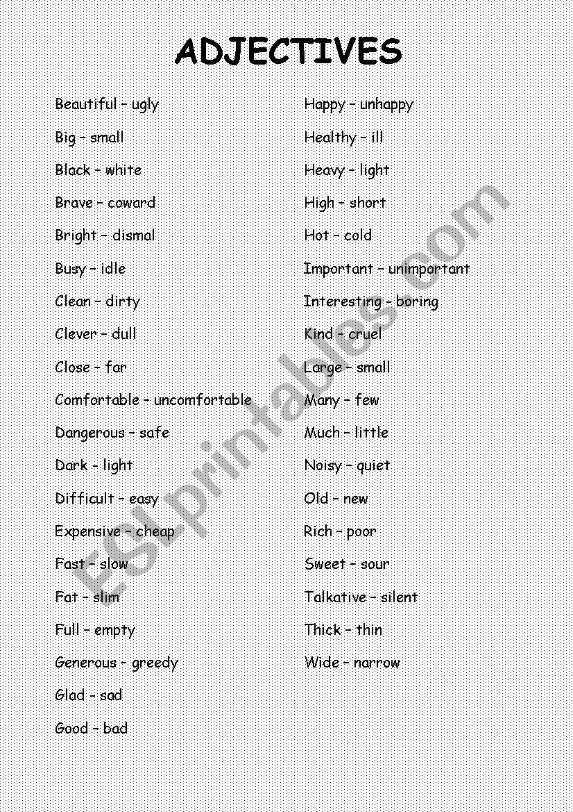 Adjectives worksheet