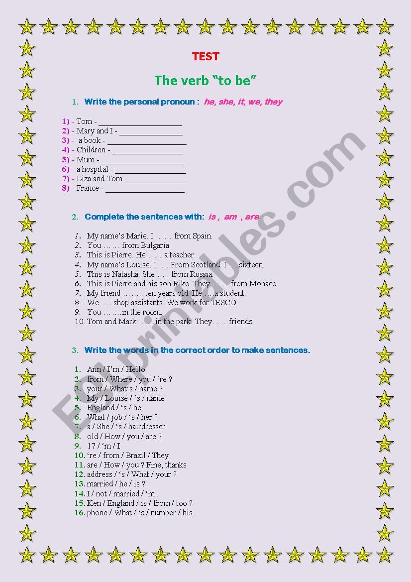 to be beginners worksheet