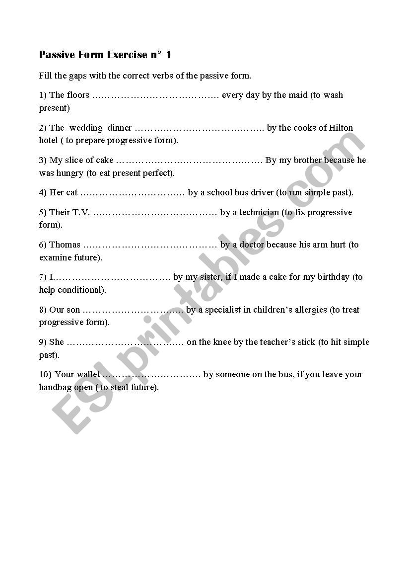 Passive form Exercise n1 worksheet