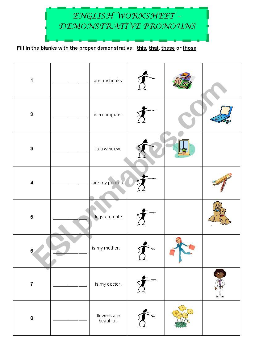 Demonstrative pronouns worksheet