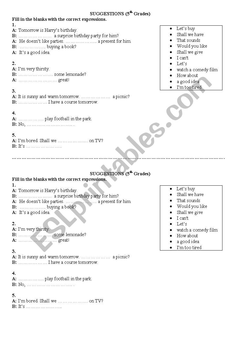 Suggestions worksheet