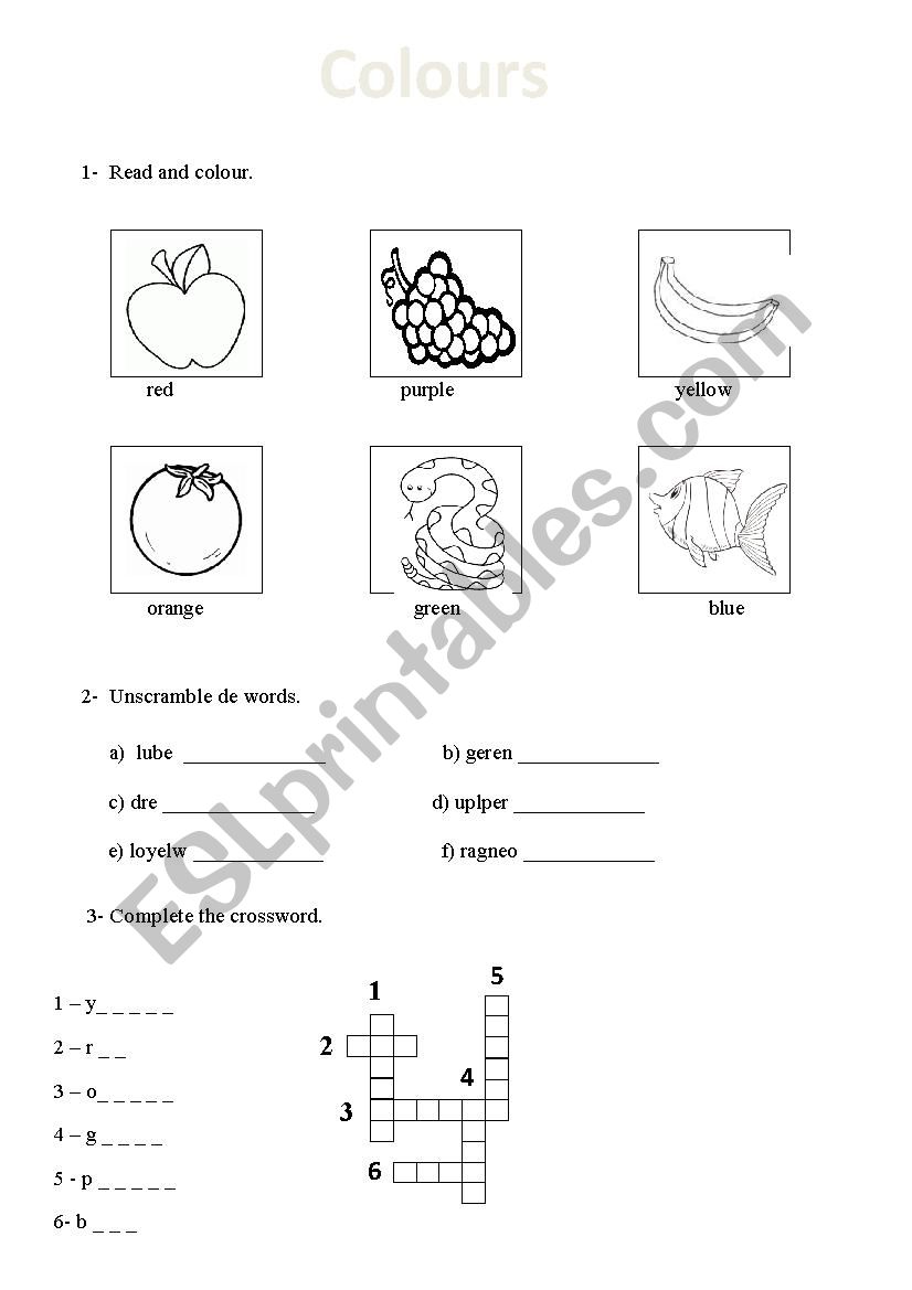 colours worksheet