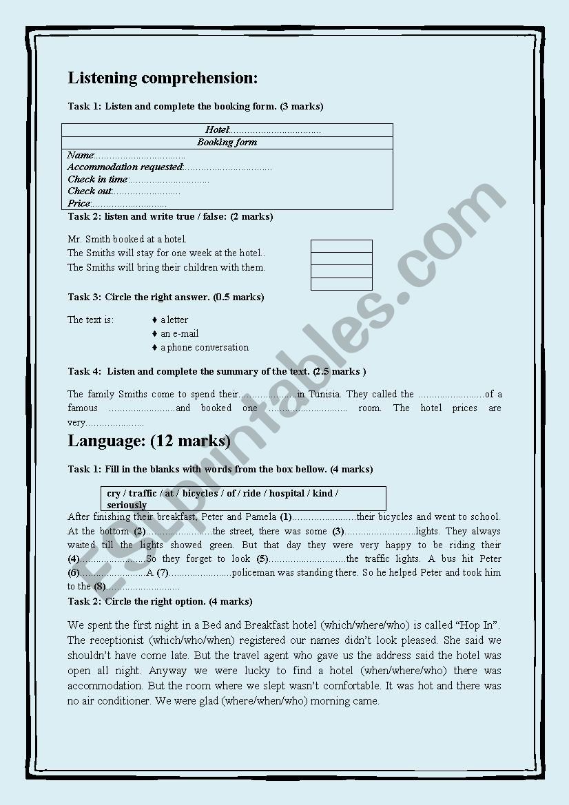 mid term 3 for 8th worksheet