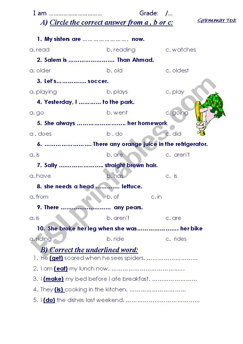 GRAMMAR TEST worksheet