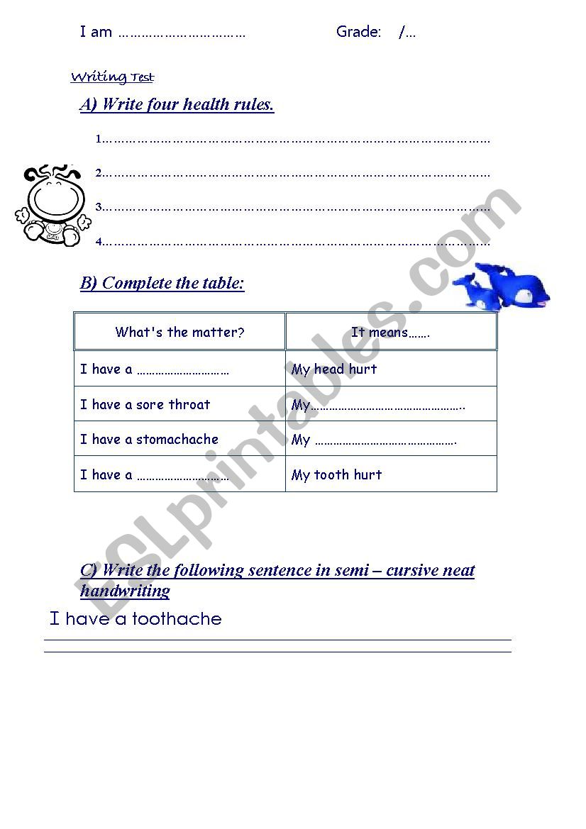 Writing Test worksheet