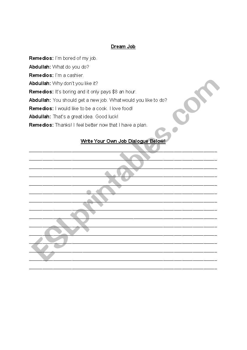 Dream Job Dialogue worksheet