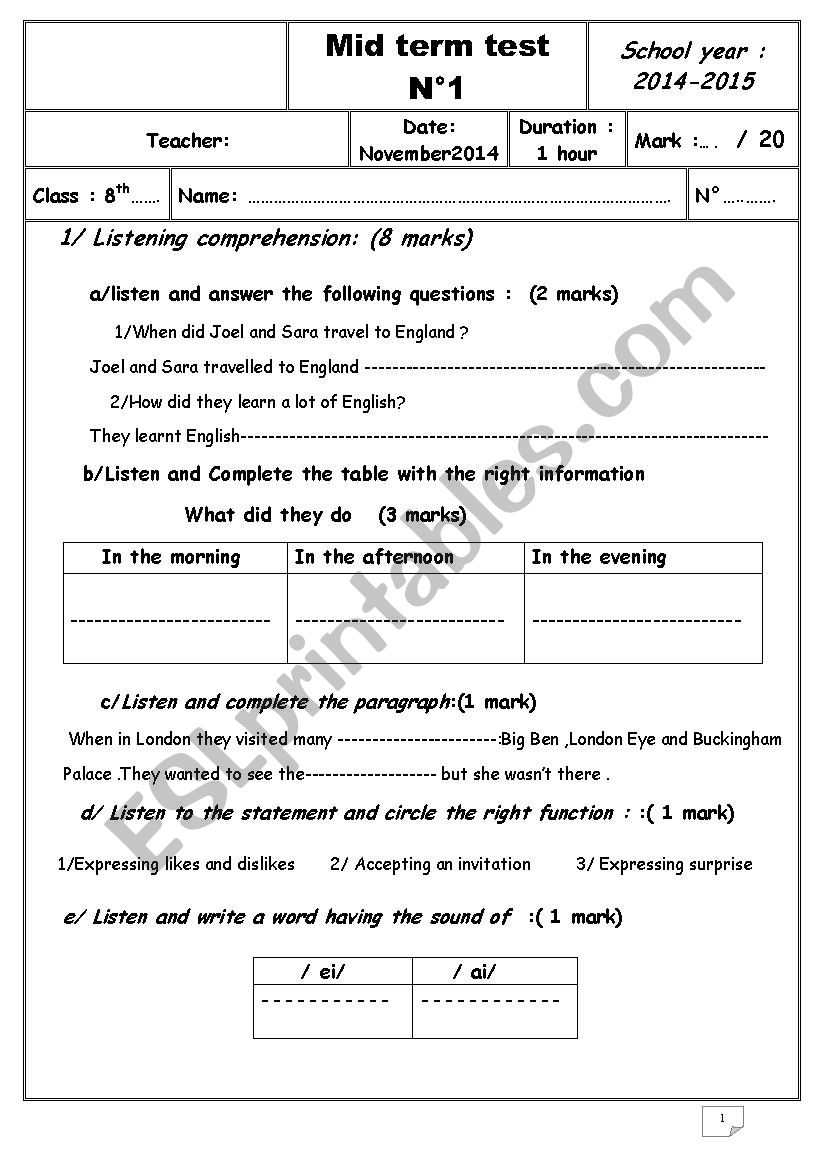 8th mid term 1 worksheet