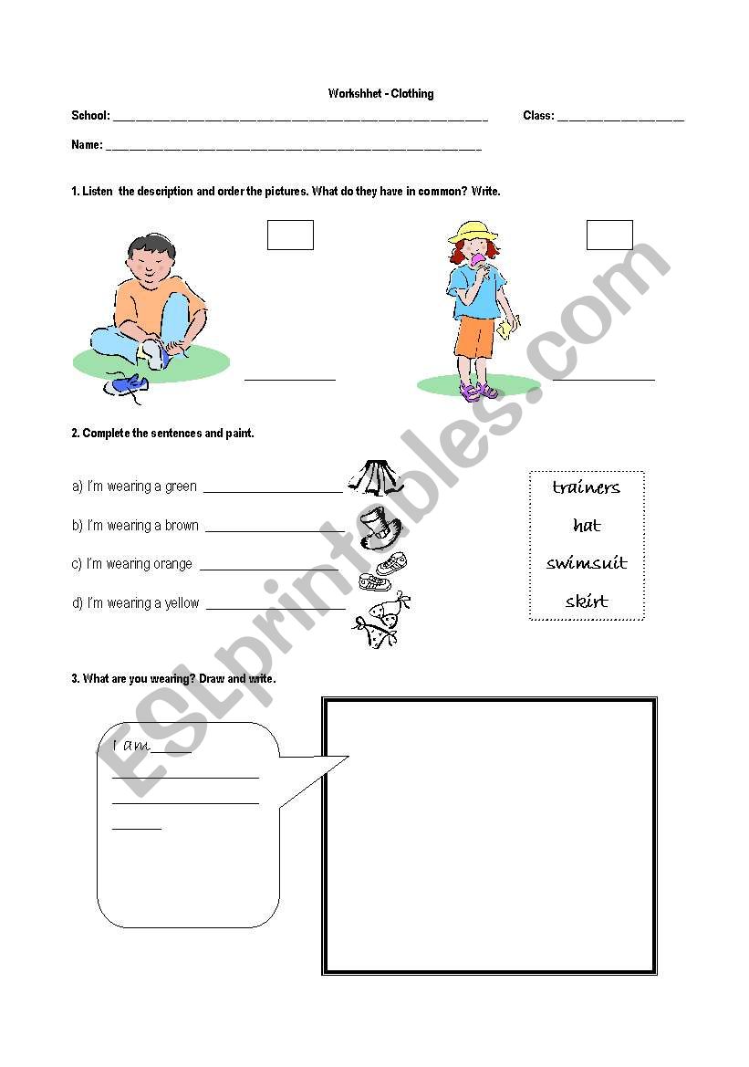 clothes worksheet