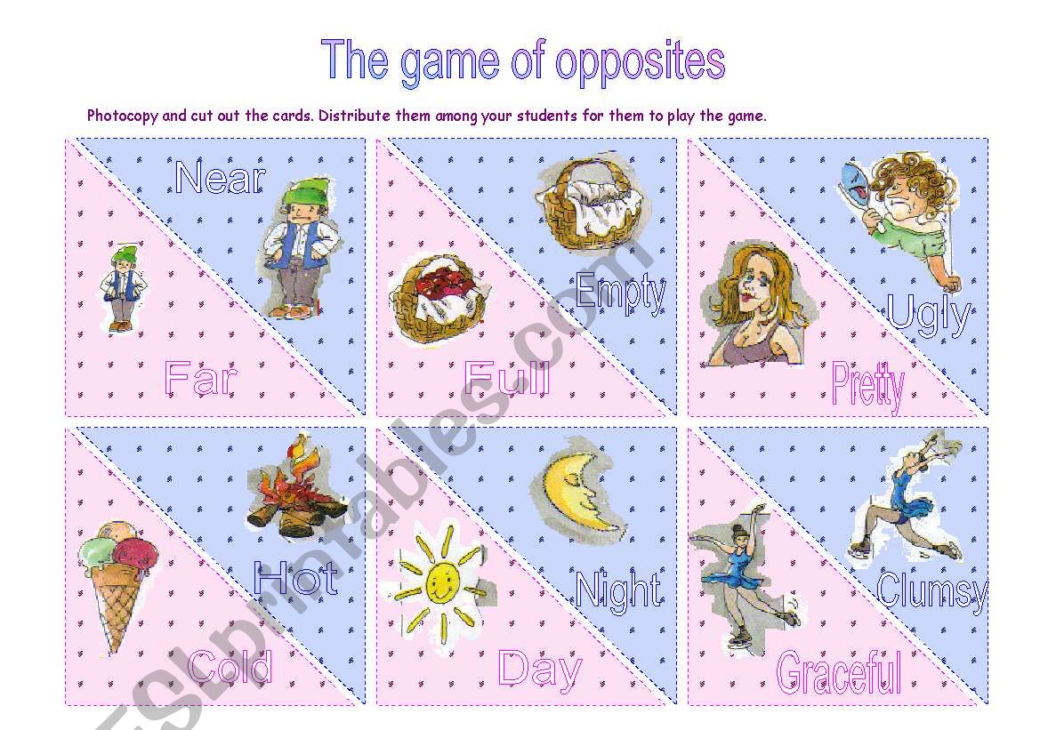 The game of opposites(1/2) worksheet